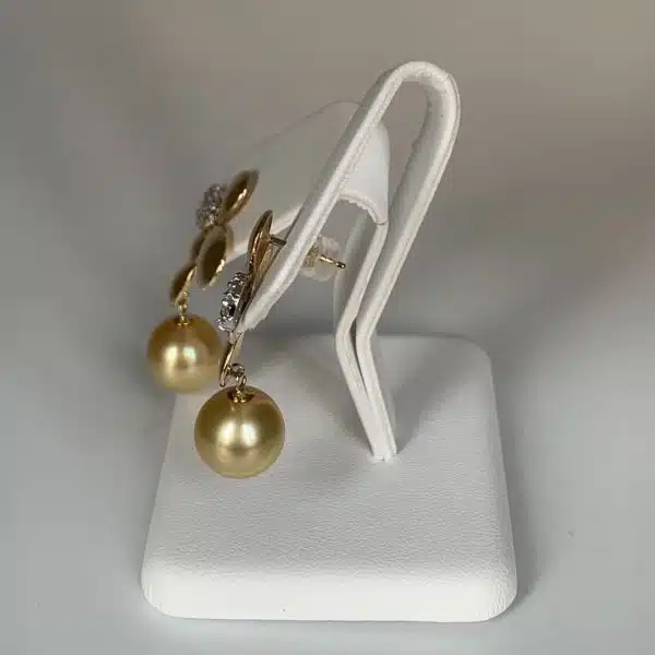 Gold South Sea Pearl Gold Diamond Earrings (E210) - Image 2