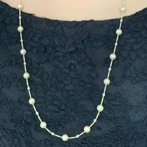 White Akoya Pearl Gold Station Necklace (N104) - Image 4