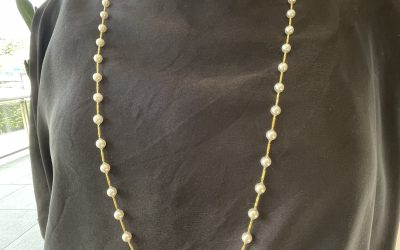 White Akoya Pearl Gold Station Necklace (N104)