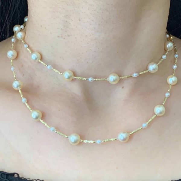 White Akoya Pearl Gold Station Necklace (N104) - Image 3