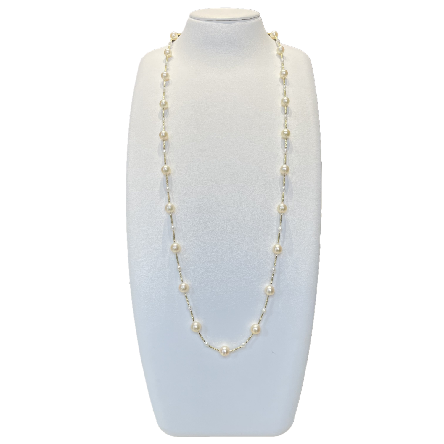 White Akoya Pearl Gold Station Necklace 