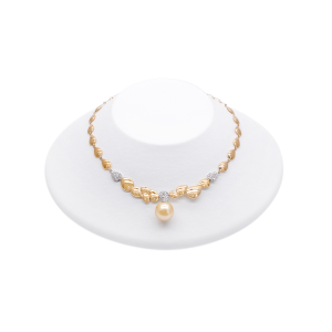 South Sea Gold Pearl Diamond K18 Gold Necklace (N107)