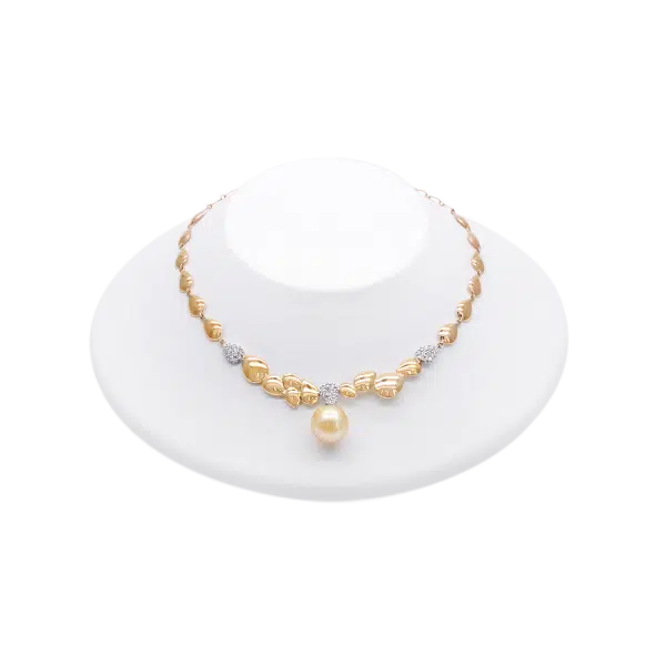 South Sea Gold Pearl Diamond K18 Gold Necklace (N107)