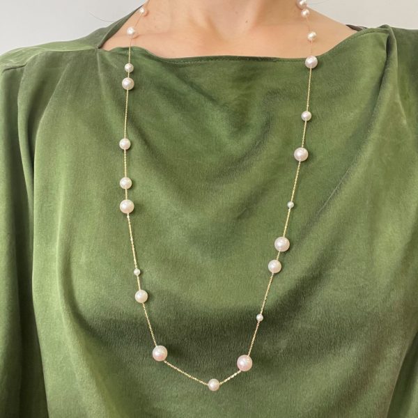 White Akoya Pearl Long Station Necklace (N109) - Image 5
