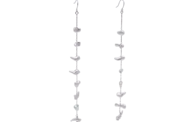 Light Grey Akoya Keshi Pearl Platinum Earrings (E219)