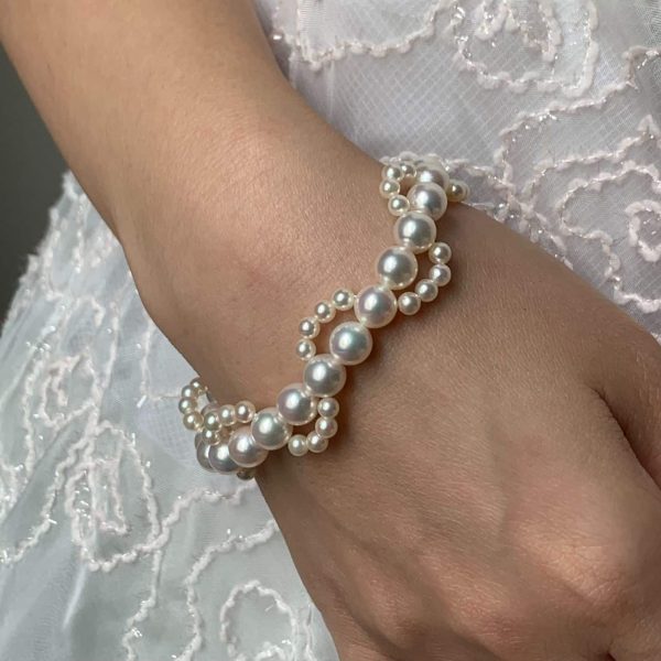 White Akoya Pearl Woven Strand Bracelet (BL50) - Image 3