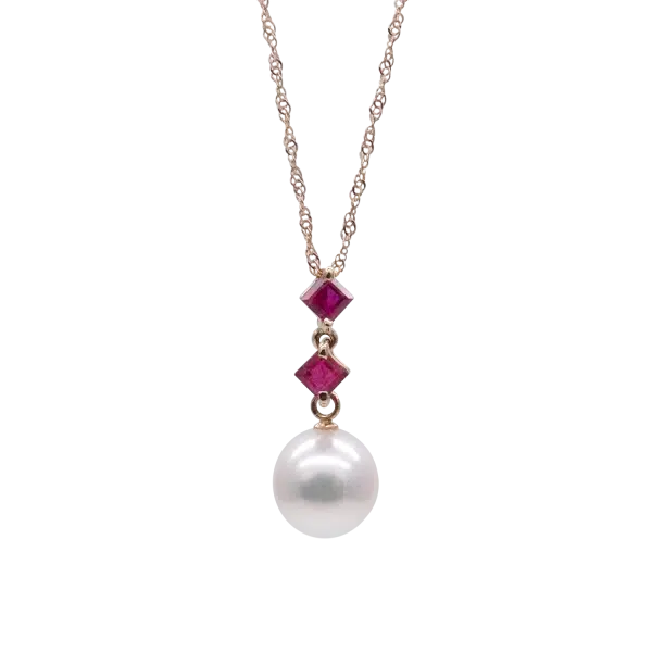 Akoya Pearl Ruby K18 Gold Pendant P204