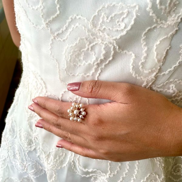 White Baby Akoya Pearl Diamond Ring - R52 - Image 3