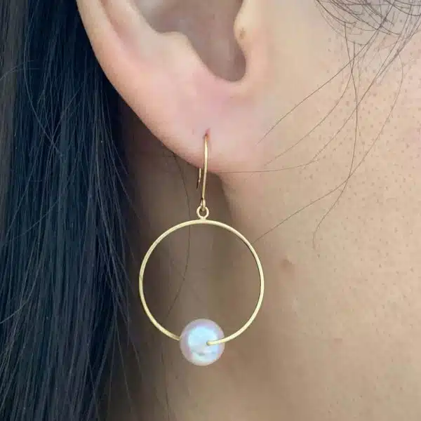 White Akoya Pearl Gold Earrings (E222) - Image 4