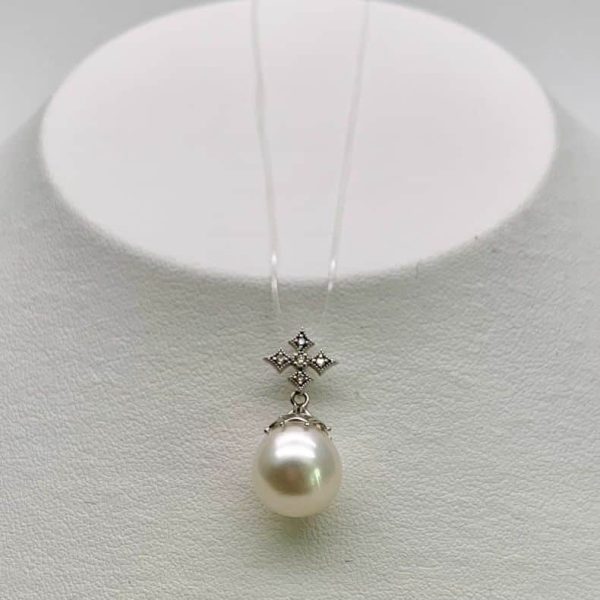 White South Sea Pearl White Gold Diamond Pendant (P211) - Image 3