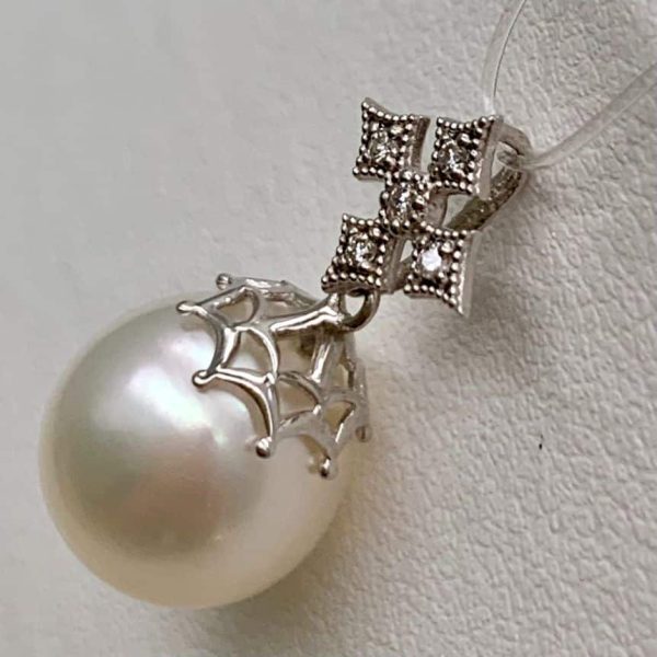 White South Sea Pearl White Gold Diamond Pendant (P211) - Image 2