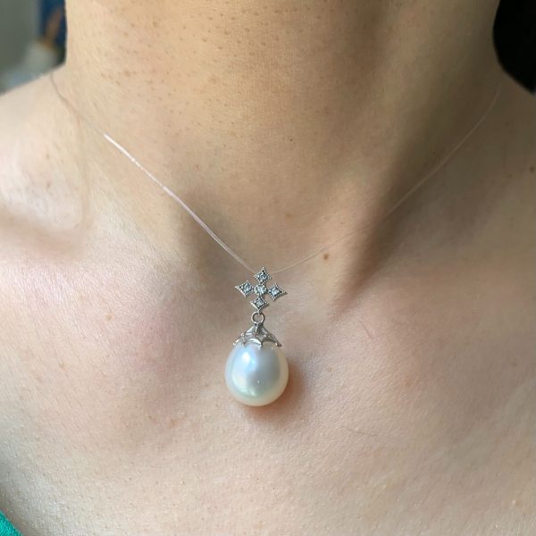 White South Sea Pearl White Gold Diamond Pendant (P211) - Image 4