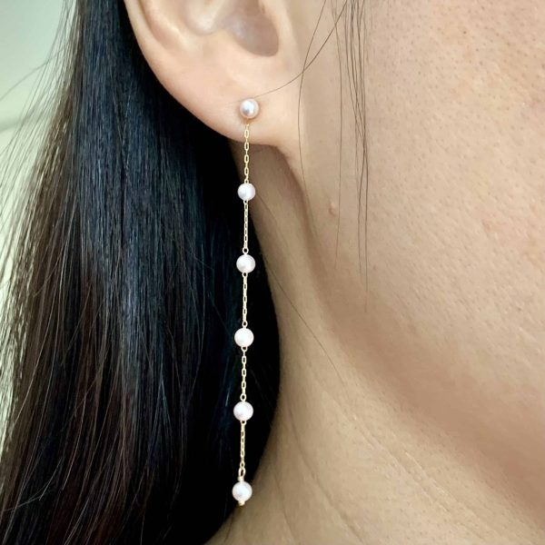 White Baby Akoya Pearl Gold Earrings (E227) - Image 2