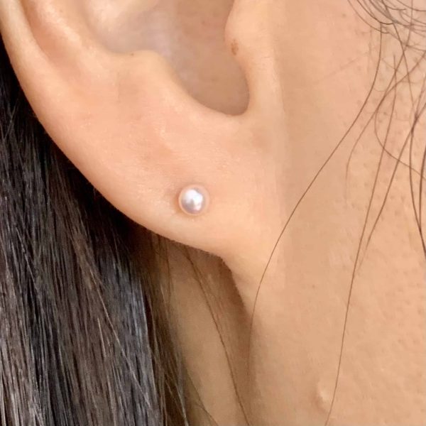 White Baby Akoya Pearl Gold Earrings (E227) - Image 3