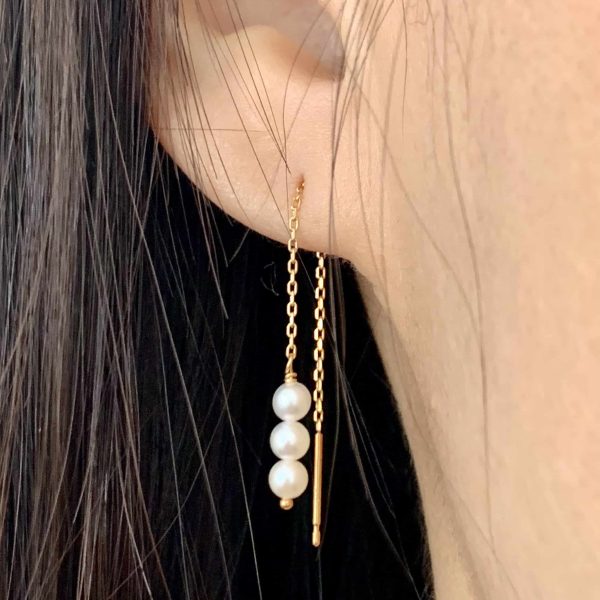 White Baby Akoya Pearl Gold Earrings (E225) - Image 2