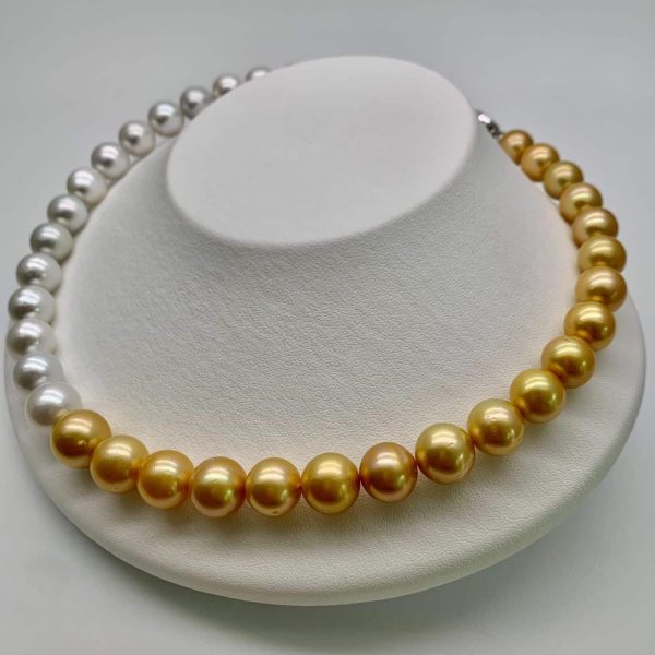 Gold White South Sea Pearl Choker Strand Necklace (N117) - Image 8