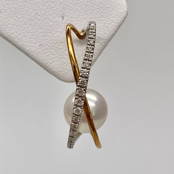 White Akoya Pearl Gold Platinum Diamond Earrings (E229) - Image 3