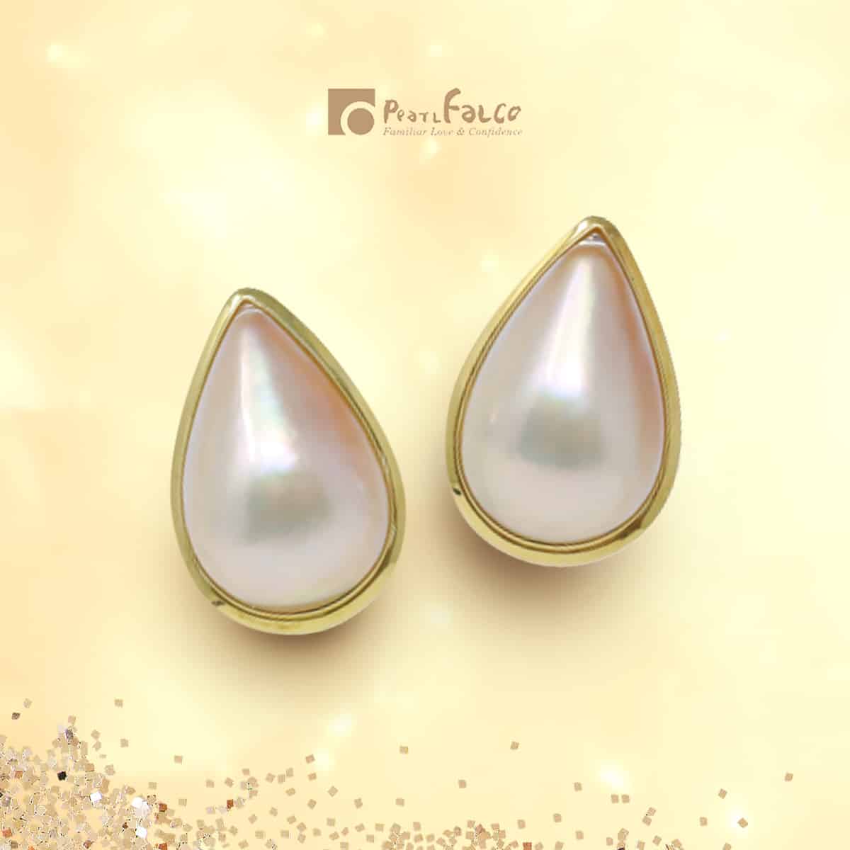 White Mabe Pearl Gold Earrings (E5)