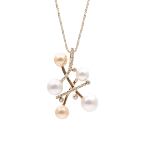 White & Gold Akoya Pearl Diamond Pendant (P220)