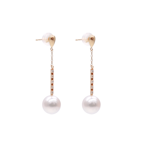 White Akoya Pearl Earring with Diamond - E232 - Image 3