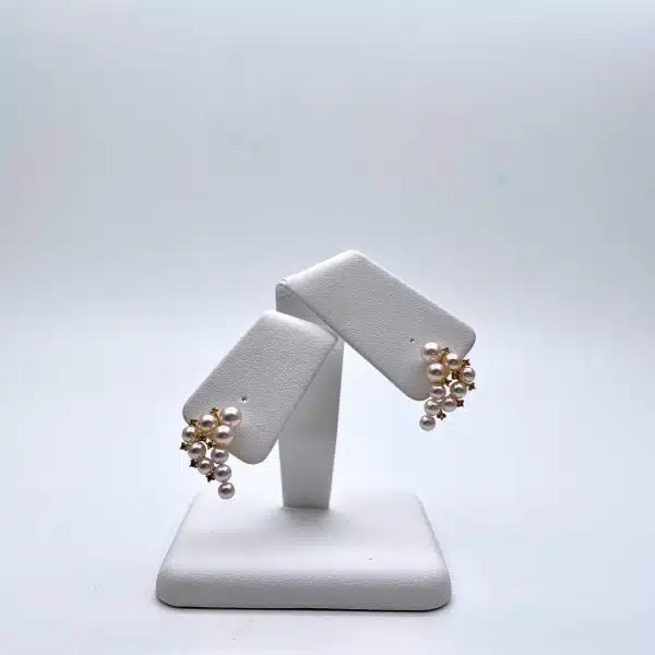 White Akoya Pearl Gold Diamond Earrings (E234) - Image 3