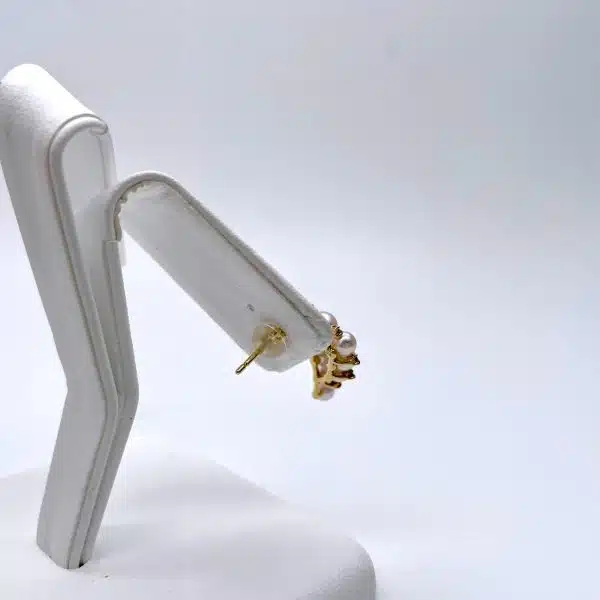 White Akoya Pearl Gold Diamond Earrings (E234) - Image 5