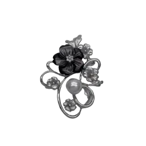 White Akoya Pearl Silver 'Cherry Blossom' Pin (B52)