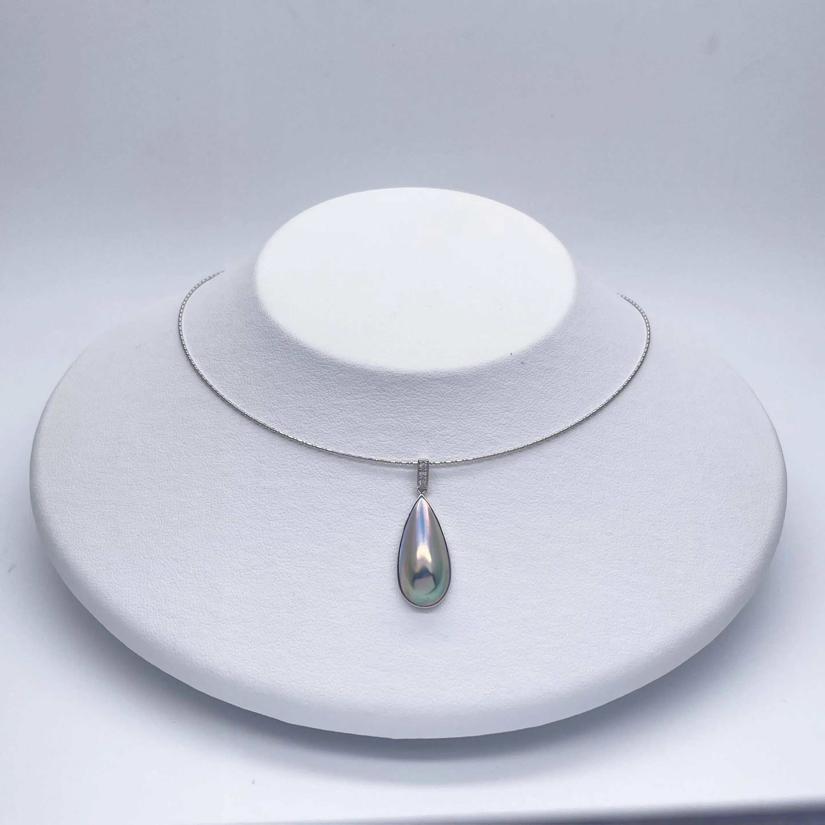 Blue Mabe Pearl White Gold Diamond Pendant (P215)