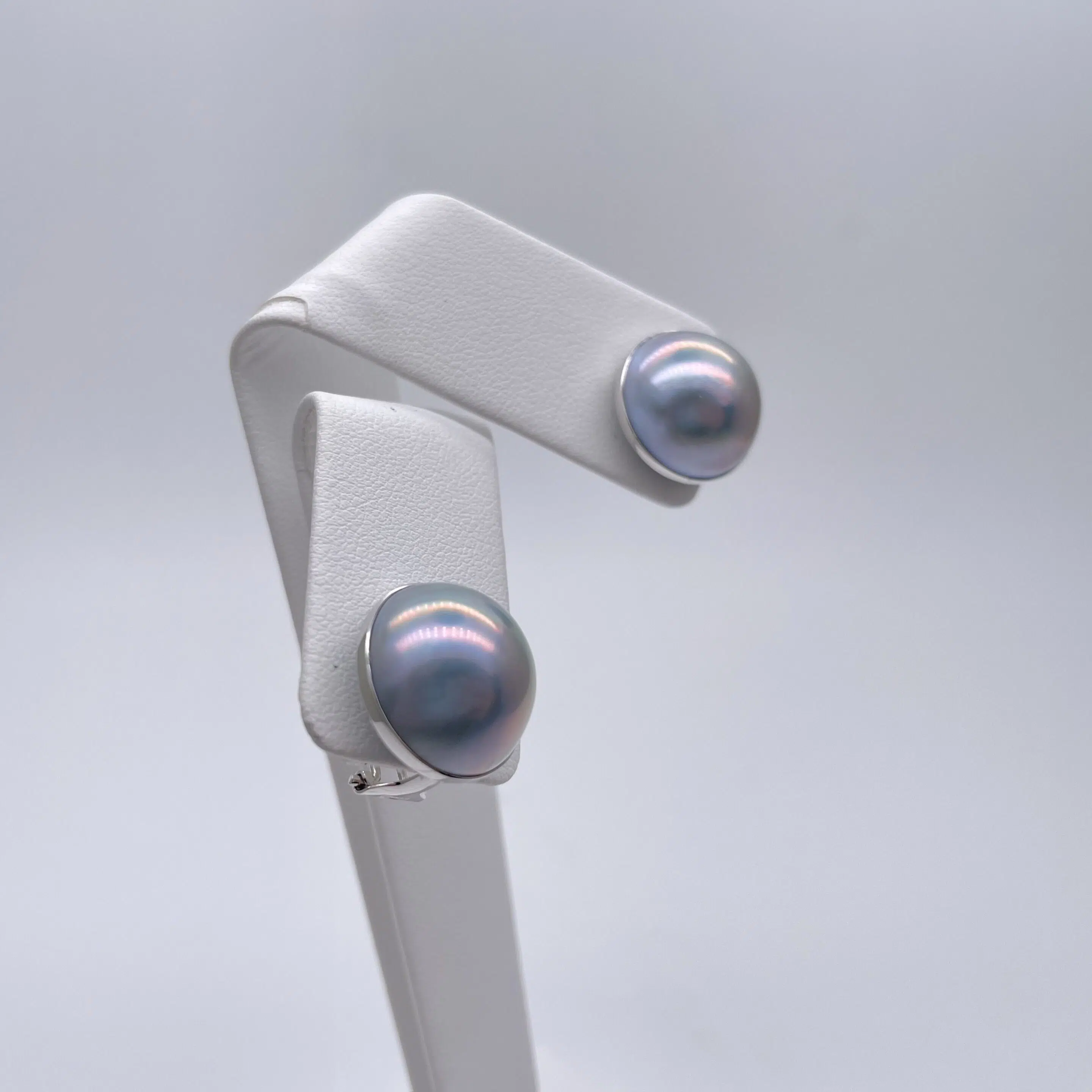 Rainbow Mabe Pearl White Gold Earrings (E207)