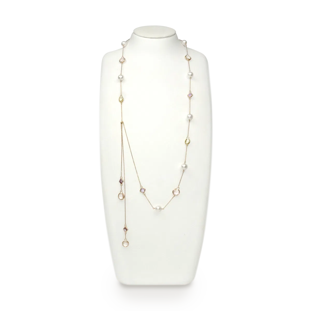 White Akoya Pearl Long Station Necklace (N125)