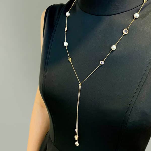 White Akoya Pearl Long Station Necklace (N125)
