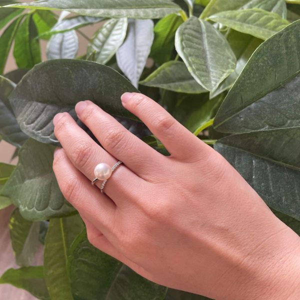 Crossover White Akoya Pearl Diamond Ring (R58) - Image 2