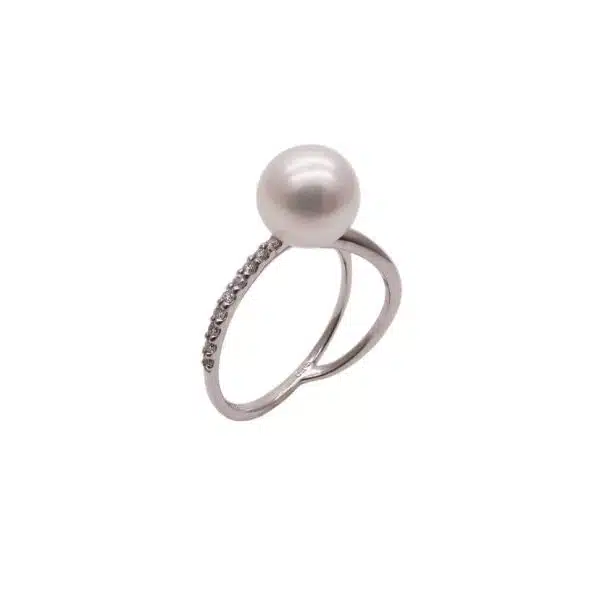 Crossover White Akoya Pearl Diamond Ring (R58) - Image 2
