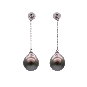 E252 South sea black dew drop earrings