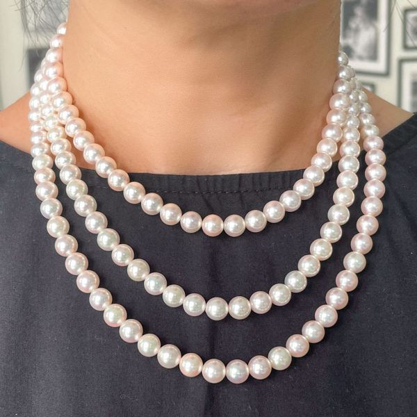 Triple Strand Akoya Pearl Necklace (N129) - Image 2