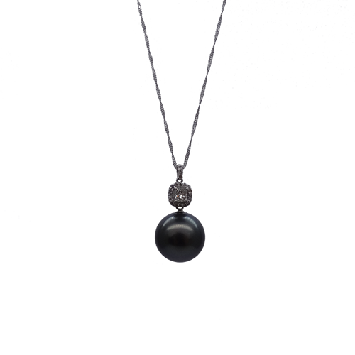 Night Sky Black South Sea Pearl Diamond Pendant (P237)