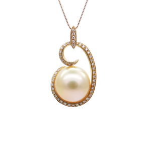 Moondew Gold South Sea Pearl Diamond Pendant (P233)