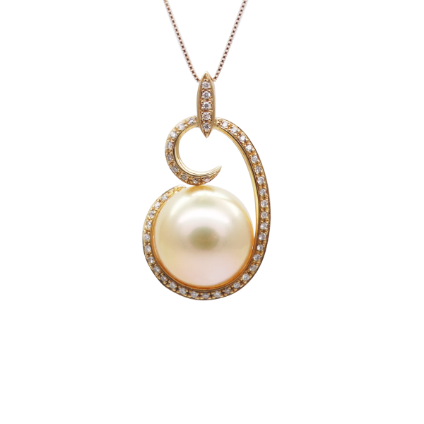 Moondew Gold South Sea Pearl Diamond Pendant (P233)