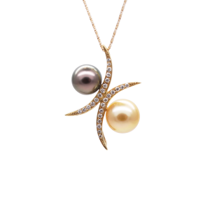 Duality Gold & Black South Sea Pearl Diamond Pendant (P234)