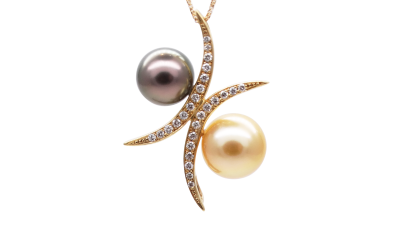 Duality Gold & Black South Sea Pearl Diamond Pendant (P234)
