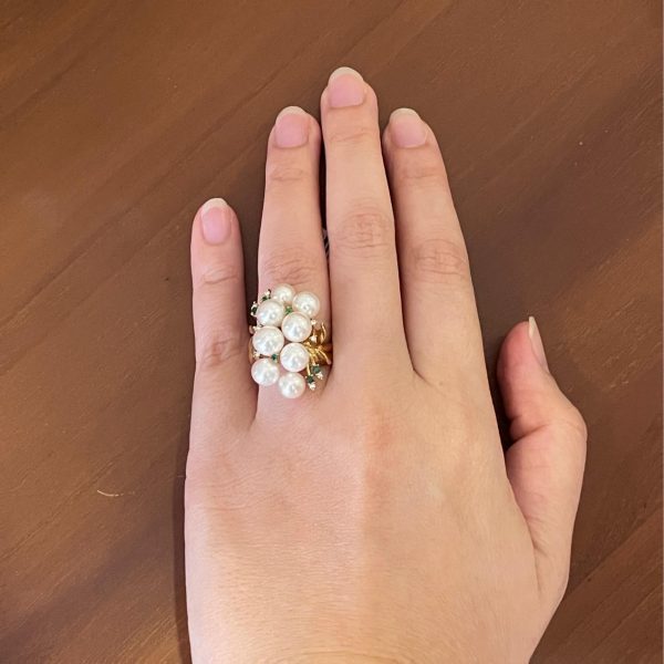 Akoya Pearl Diamond and Emerald Ring(R62) - Image 3