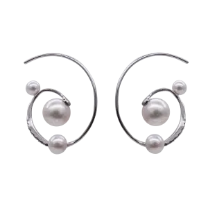 Spiral White Gold K18 Akoya Pearl Earring With Diamonds (E261)