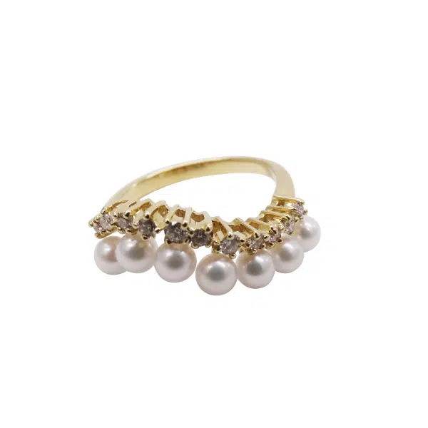 Crown K18 Gold Akoya Pearl With Diamond Ring (R67)