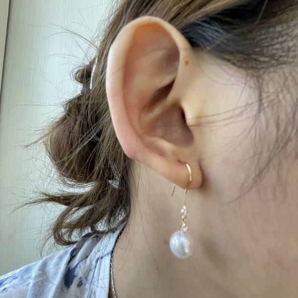 White Akoya Pearl Hook Earring (E280) - Image 2