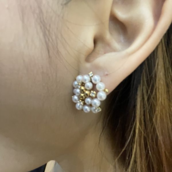 Flower Akoya Pearl W/Diamonds Earring (E287) - Image 2