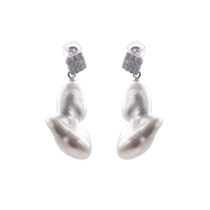 South Sea Keshi Pearl Earring with Diamonds (E288)