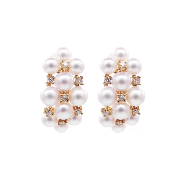 Sleek Akoya Pearl with Diamonds Earring - E290