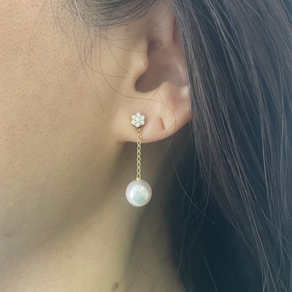 Akoya Pearl with Flower Diamonds Earring - E246 - Image 2