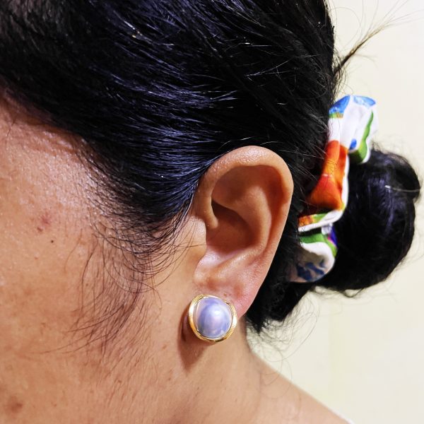 Blue Mabe Pearl Gold Earring - E291