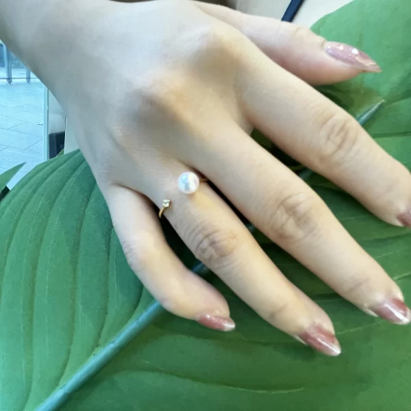 Mini Diamond Free Size Akoya Pearl Ring - R81